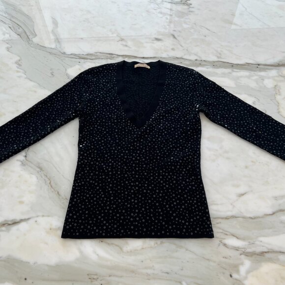 MICHAEL KORS COLLECTION BLACK SEQUINS V-KNECK SWEATER SIZE S NWOTS! - Picture 5 of 13